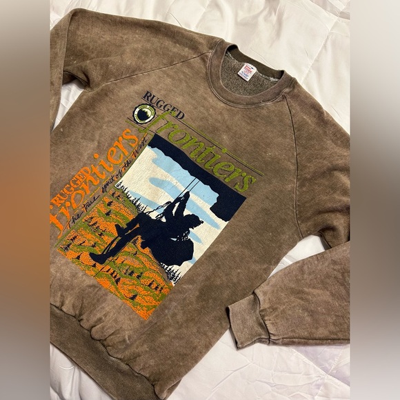 Vintage 80s Distressed Rugged Frontiers Western Crewneck Sweatshirt - Picture 3 of 8